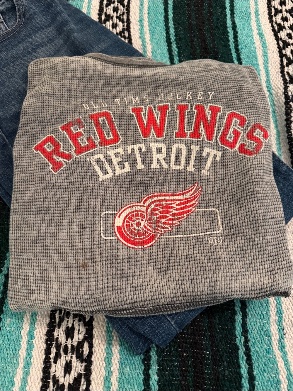 Detroit Red Wings Thermal Crewneck - Gray & Red